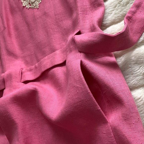 Vintage 1960's MOD Pink mini dress with pockets pure Irish linen  S M - Picture 9 of 13